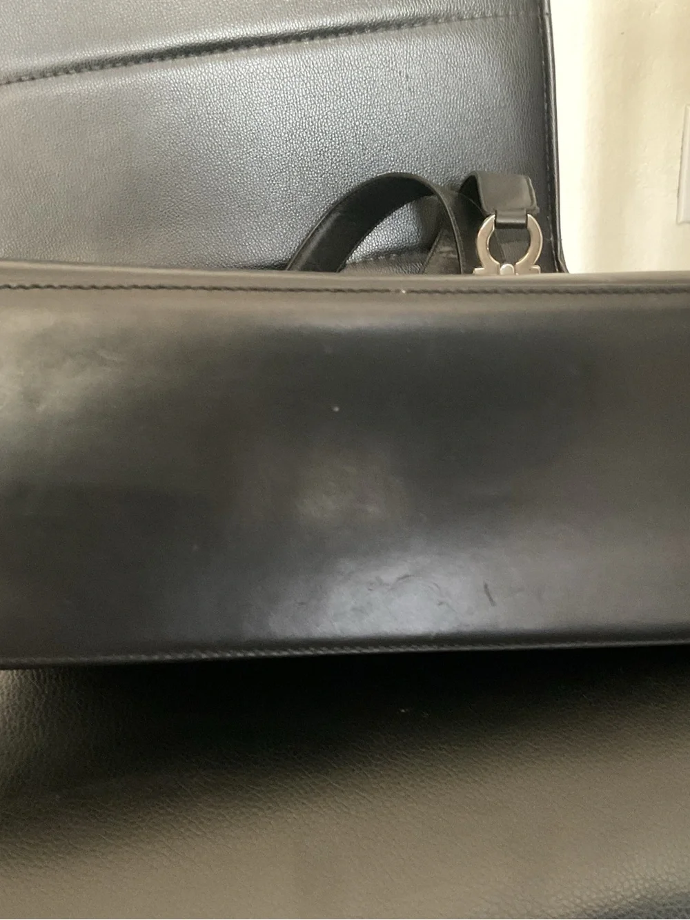 Salvatore Ferragamo Black Leather Messenger with Signature Gancini Hardware